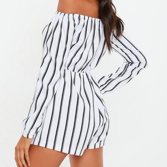 Striped bardot playsuit (White/Black) - Picture 3 of 3